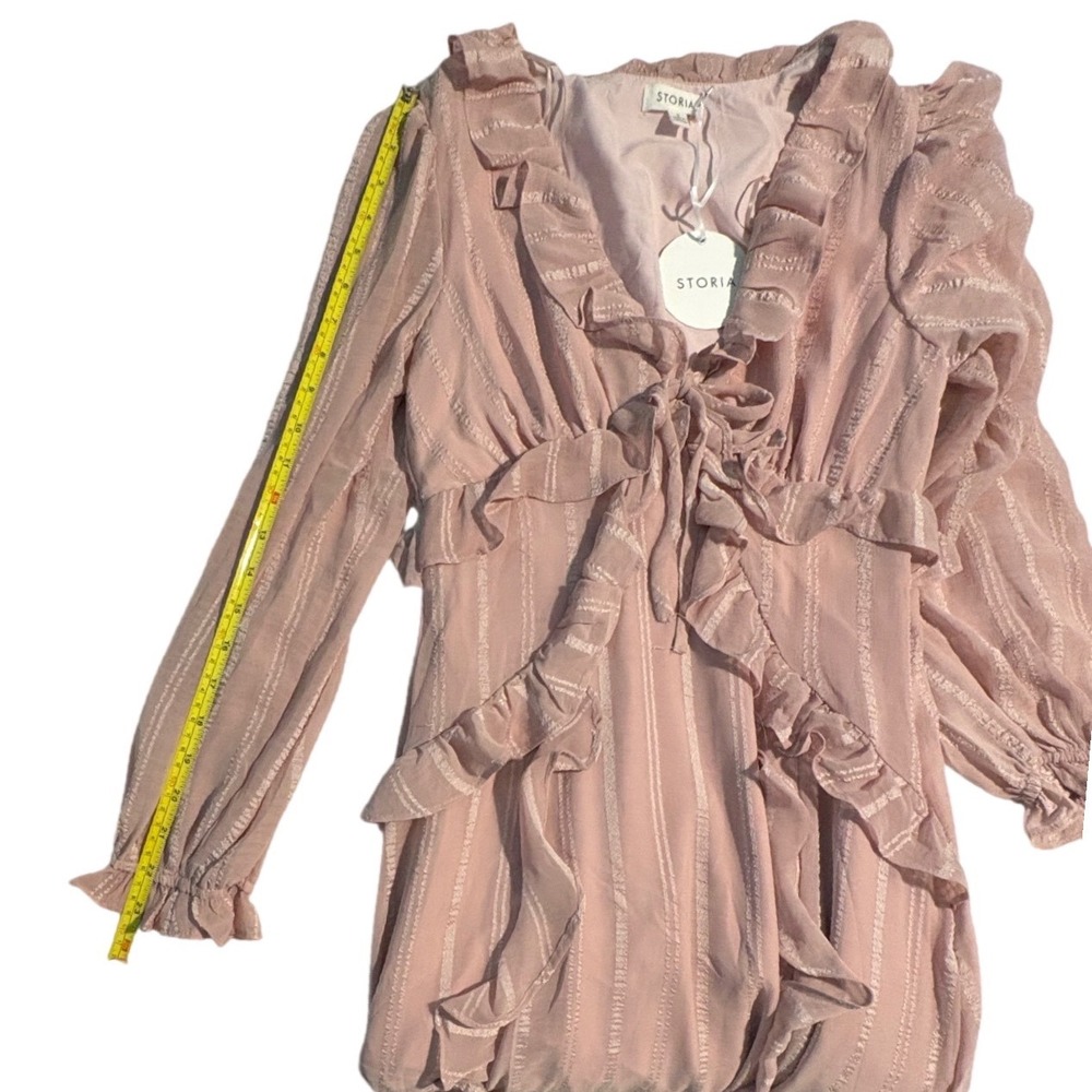 Storia Blush Pink Ruffle Stripe Maxi Dress Women Small NWT Wedding Coquette - Picture 5 of 10
